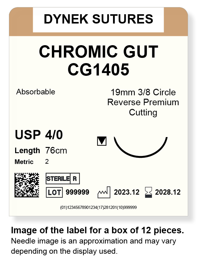CHROMIC GUT SUTURE 4/0 19MM, 3/8RC 76CM /12