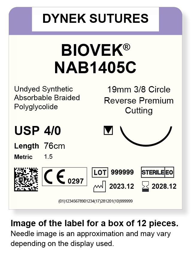 BIOVEK SUTURE 4/0 19MM, 3/8RC 76CM BEIGE /12