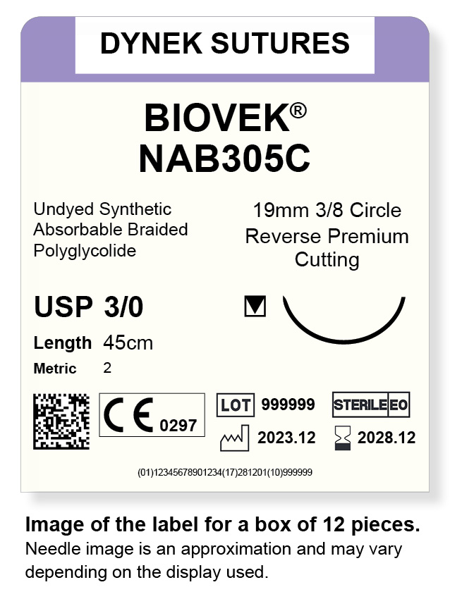 BIOVEK SUTURE 3/0 19MM, 3/8RC 45CM BEIGE /12
