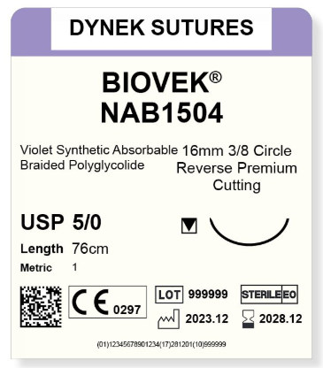 BIOVEK SUTURE 5/0 16MM, 3/8RC 45CM VIOLET /12