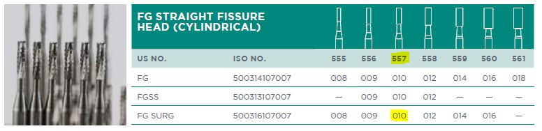CARBIDE BUR 557 CYL STR ORAL SURG 010/5