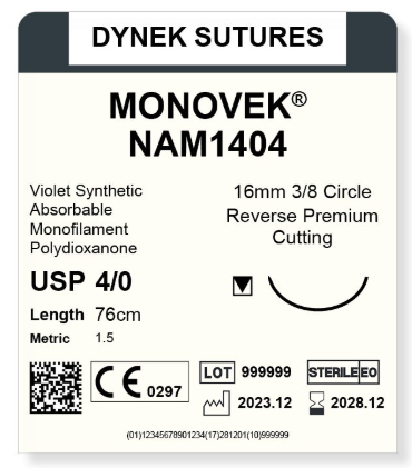 Monovek suture 4/0 13mm 3/8RC 45cm/12