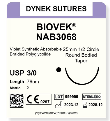 BIOVEK SUTURE 3/0 25MM 1/2 TP VIOLET 76CM /12