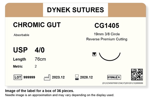 [DYCG140536] CHROMIC GUT SUTURE 4/0 19MM, 3/8RC 76CM /36