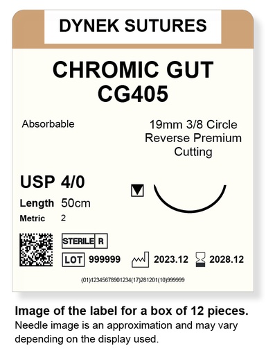 [DYCG40512] CHROMIC GUT SUTURE 4/0 19MM, 3/8RC 50CM /12