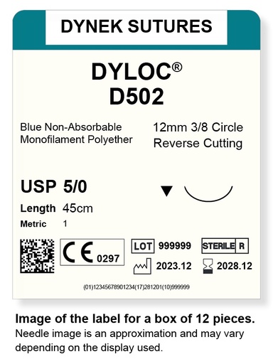[DYD50212] DYLOC SUTURE 5/0 12MM3/8RC 45CM/12