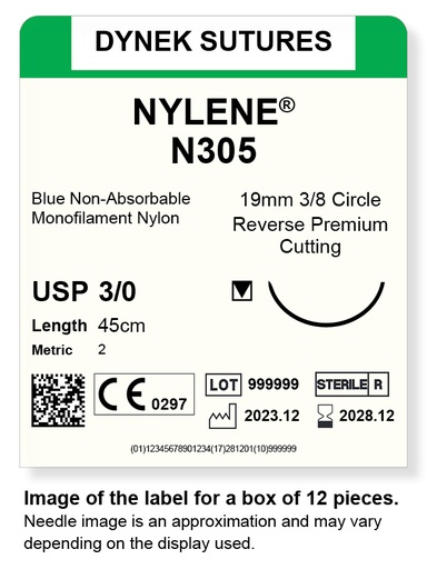 [DYN30512] NYLENE 3/0 19MM, 3/8RC 45CM /12