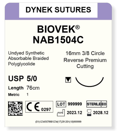 [DYNAB504C12] BIOVEK SUTURE 5/0 16MM, 3/8RC 45CM BEIGE /12