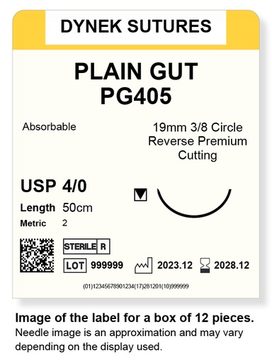 [DYPG40512] PLAIN GUT SUTURE 4/0 19MM, 3/8RC 50CM /12