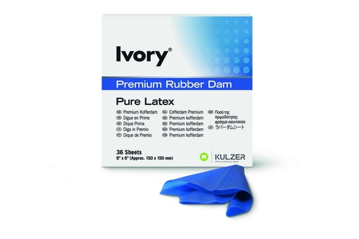 [IV66094053]  IVORY RUBBER DAM BLUE MED 6X6 PKT 36