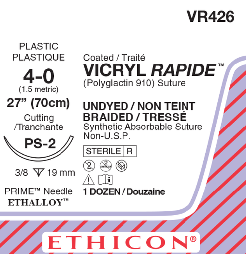 [JMVR426] SUTURE VICRYL RAPIDE 4/0 19MM RCPRIME/12