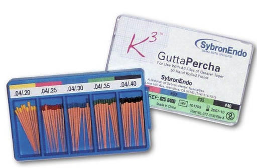 [KR8250400] K3 GUTTA PERCHA TAPER .04 ASST PKT 50