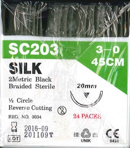 [UISC203] SILK SUTURES 3/0 20MM 1/2IN PKT 24