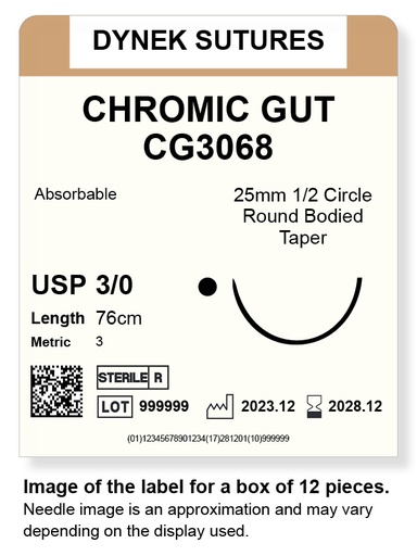 [DYCG306812] Chromic Gut Suture 3/0 25mm 1/2TP 76cm/12