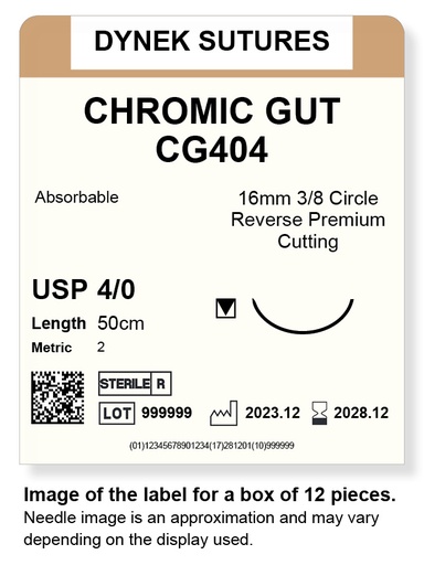 [DYCG40412] Chromic Gut Suture 4/0 16mm 3/8RC 50cm/12