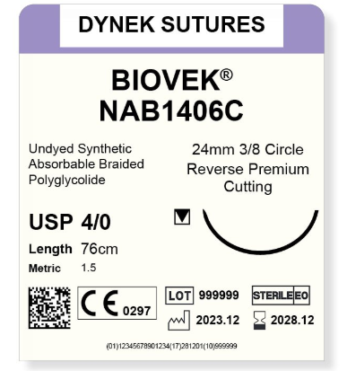 [DYNAB1406V12] Biovek Suture 4/0 24mm 3/8RC violet 76cm/12