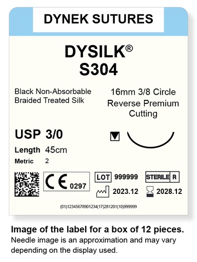 [DYS30412] SILK SUTURE 3/0 16MM 3/8RC 45CM /12